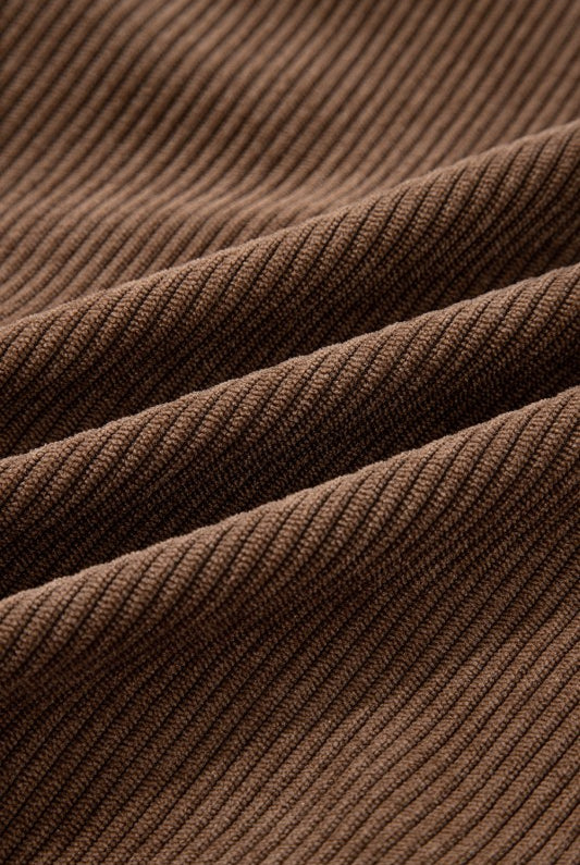 Corduroy Lapel Collar Zip-Up Buttoned Jacket