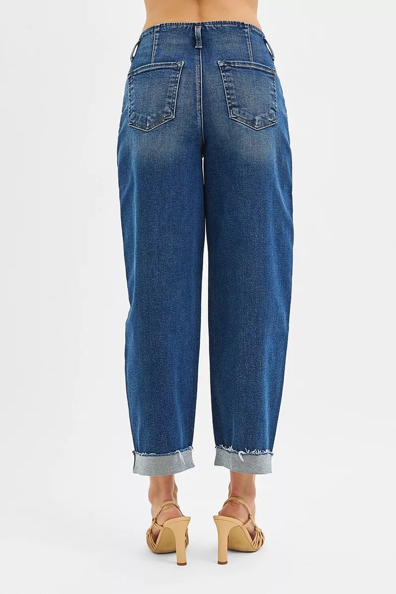 High Rise Fit Barrel Cuffed Jeans