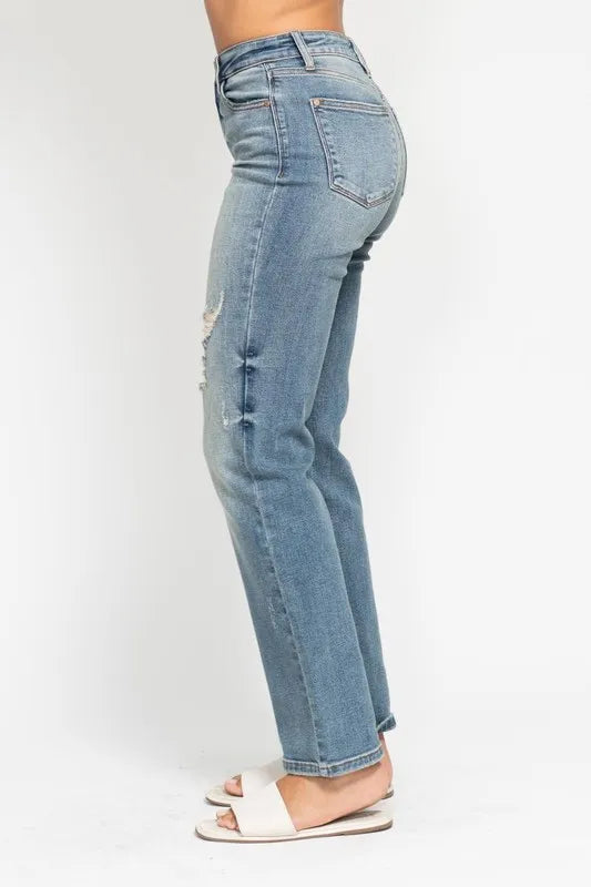 High Waist Distressed Dad Jeans