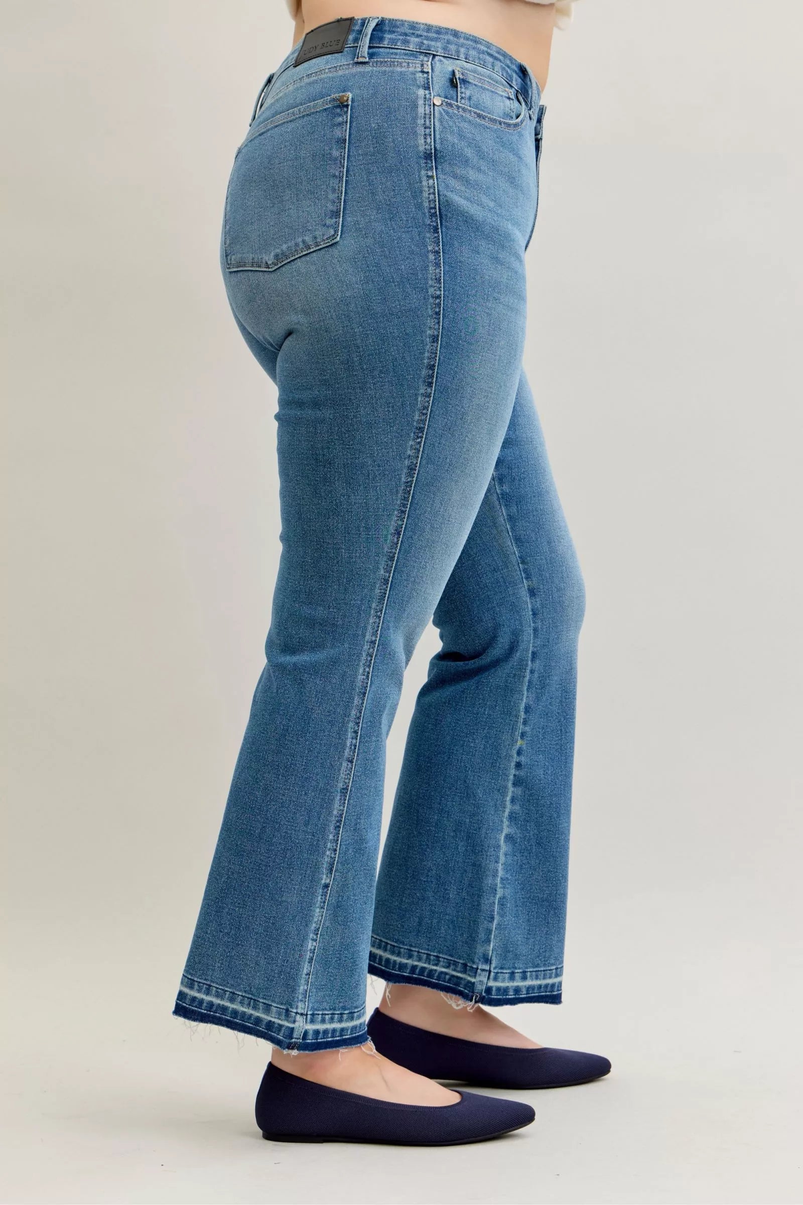 Mid Rise Slim Bootcut Tummy Control Release Hem Jeans