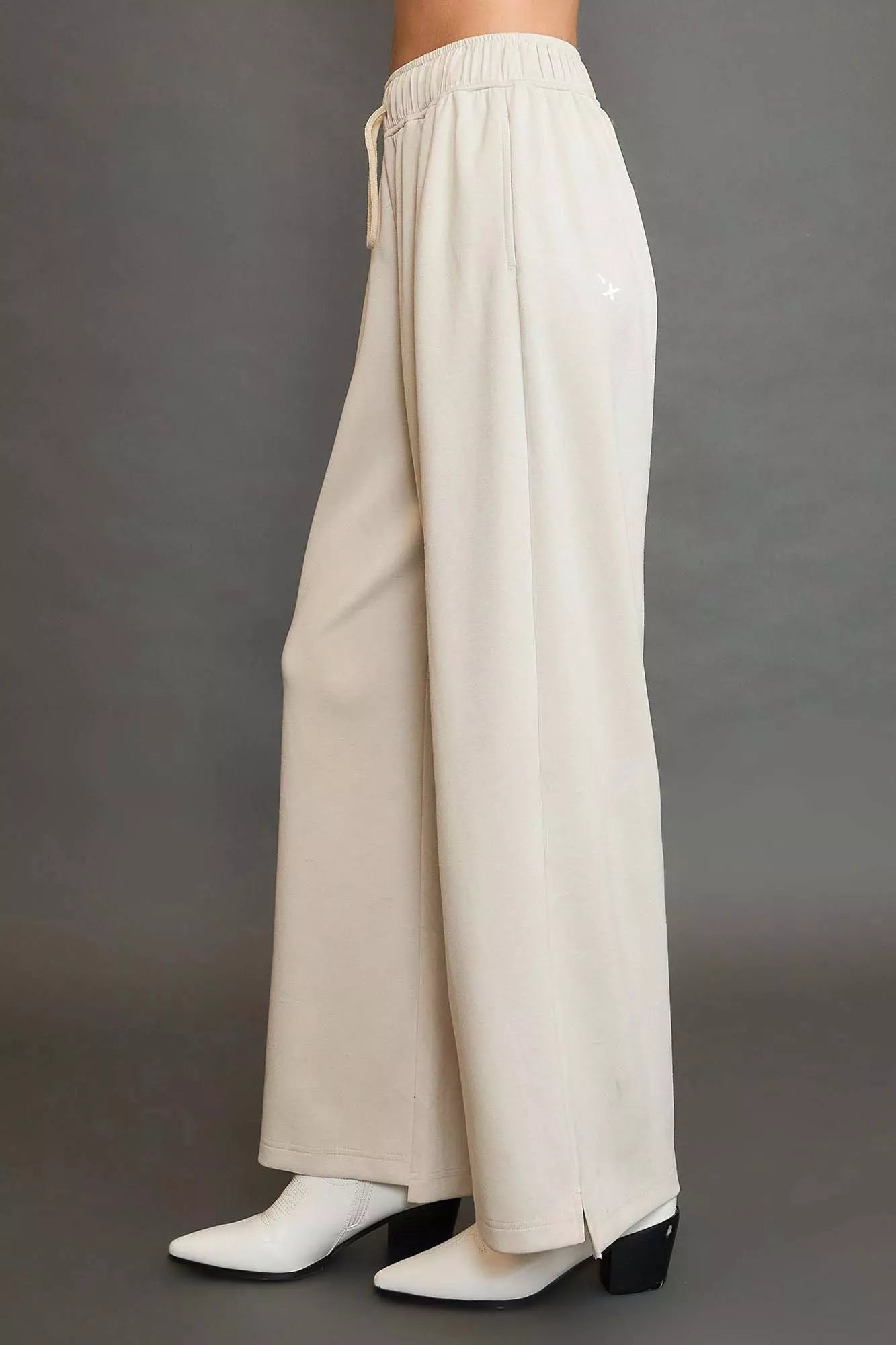 Elastic Drawstring Waistband Wide Leg Pants