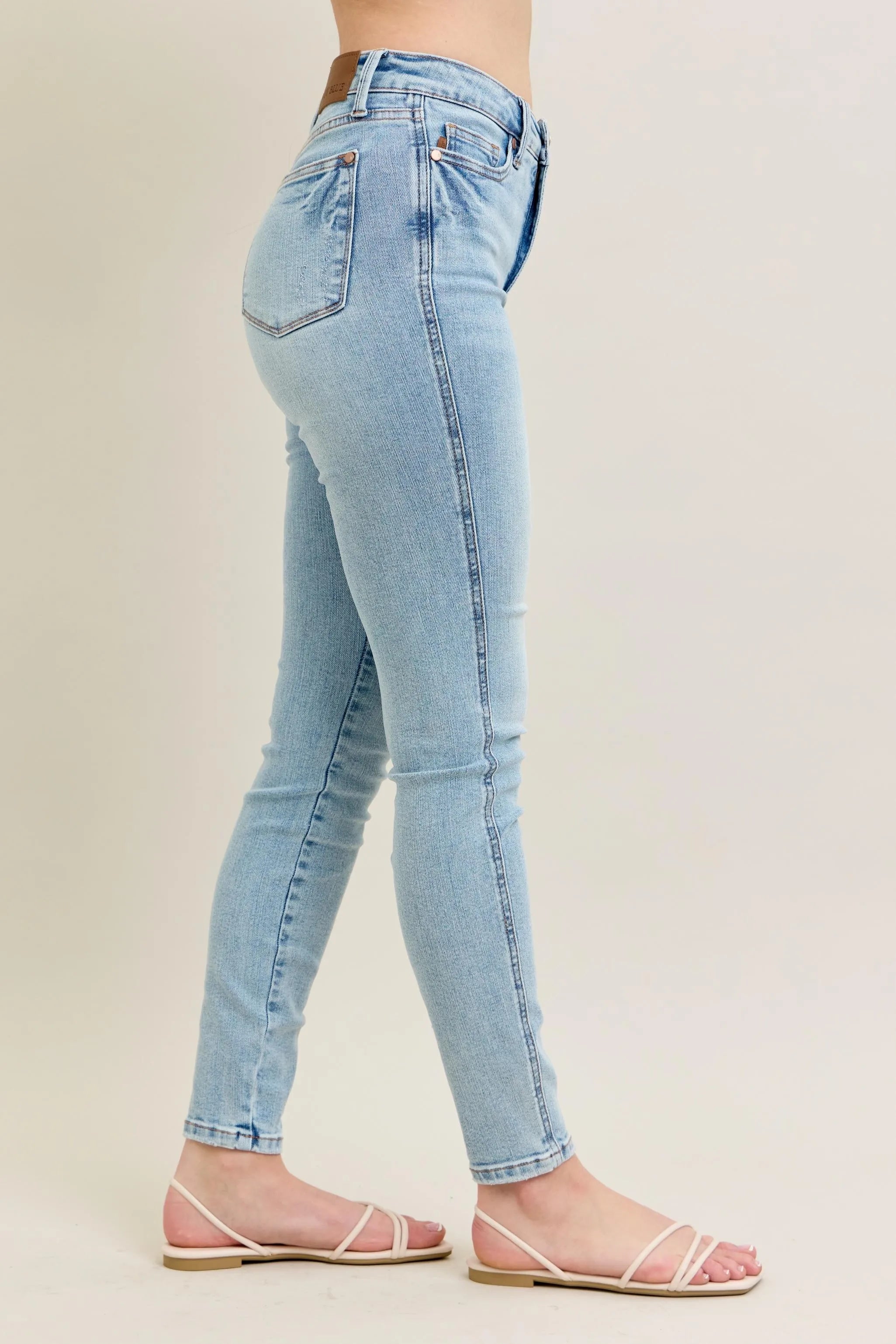 Mid Rise Tummy Control Vintage Wash Skinny Jeans