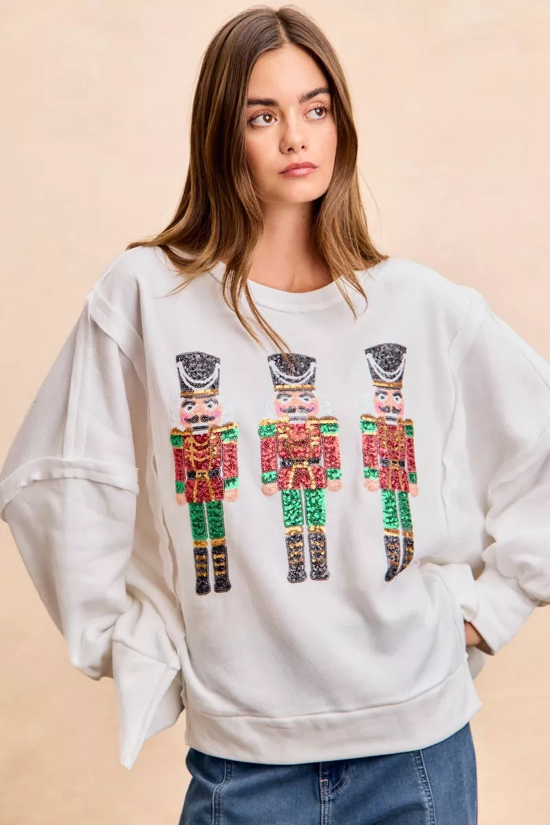 BiBi Christmas Sequin Nutcrackers Embroidery Sweatshirt