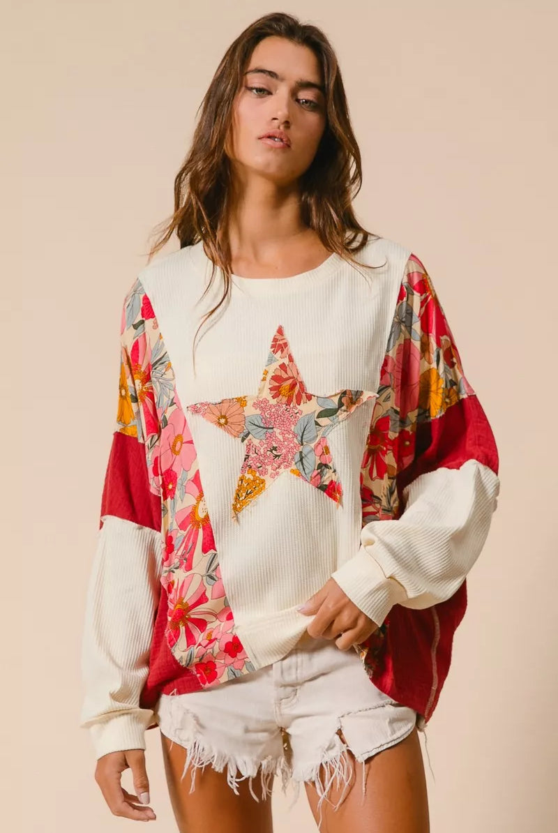 Floral Star Patch Sweatshirt