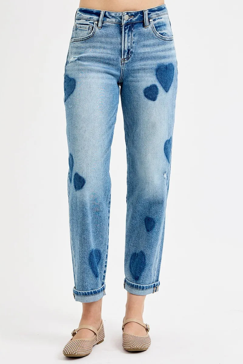Mid Rise Fit-boyfriend Heart Shade Jeans