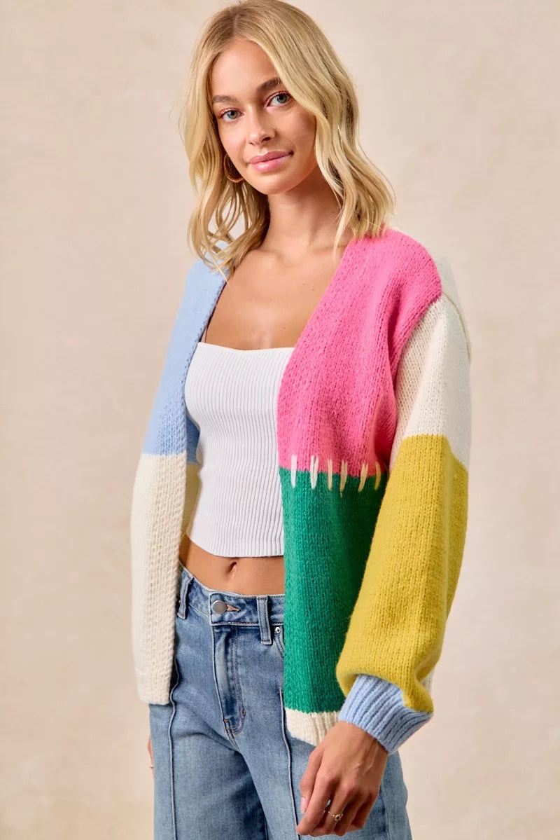 Color Block Open Front Cardigan