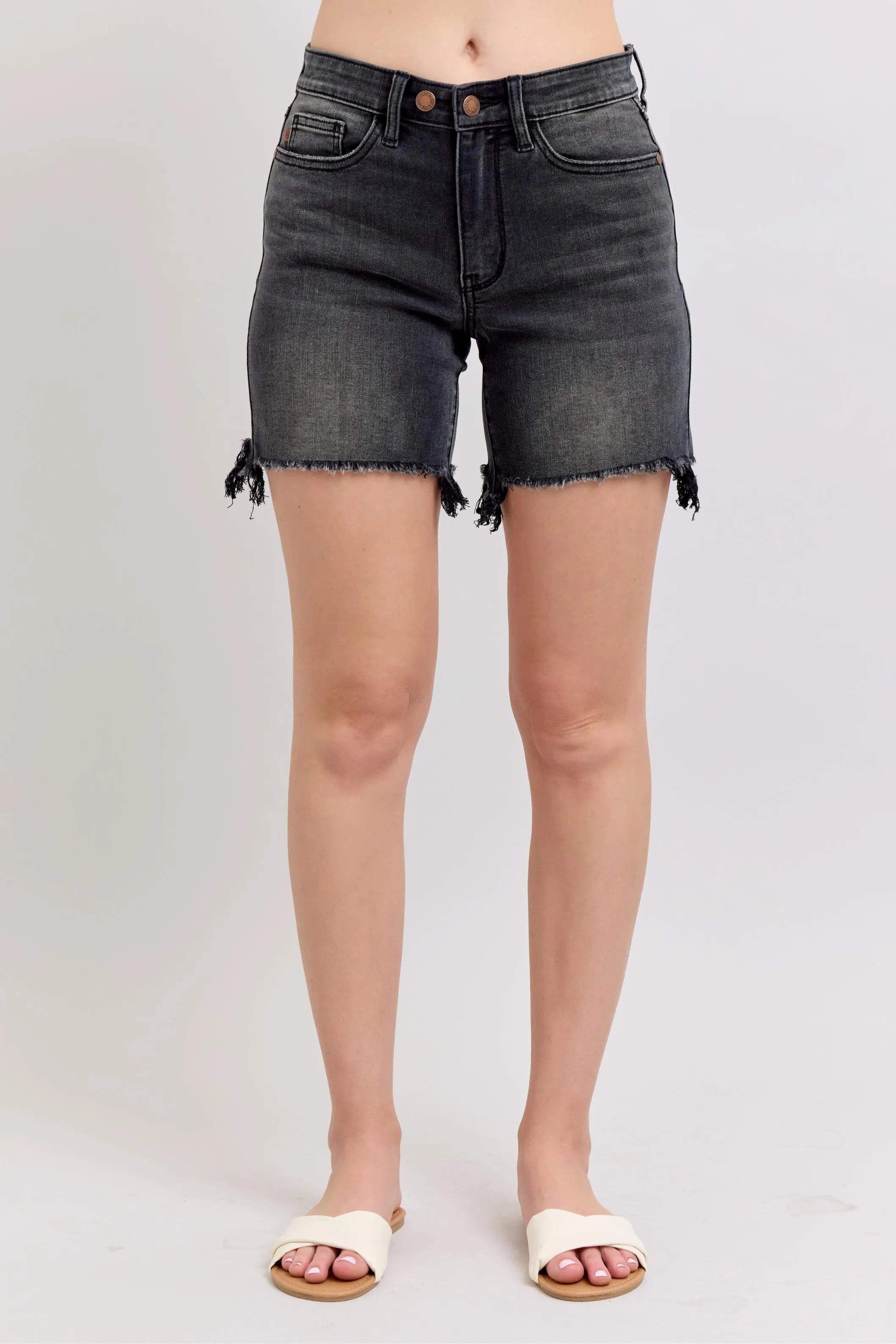 Cut Off 2 Button Dad Denim Shorts