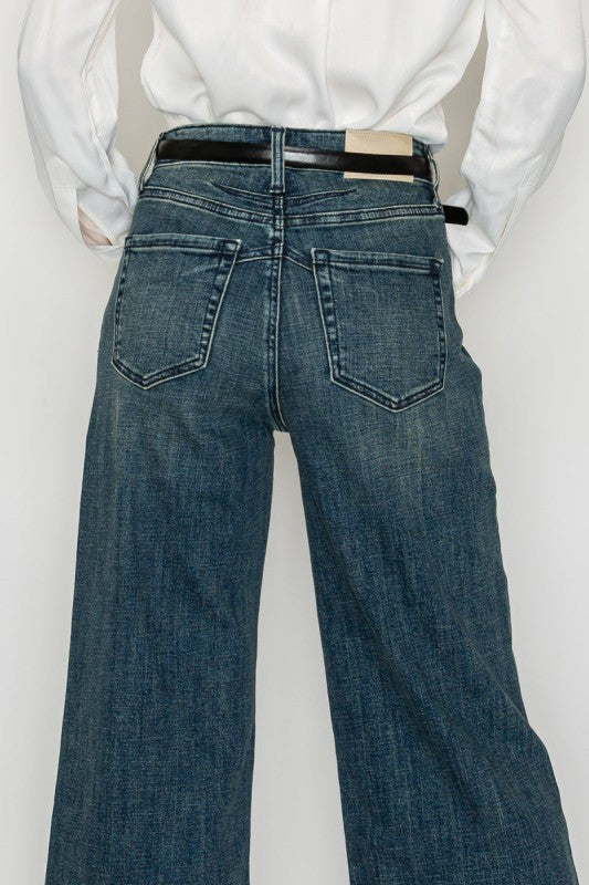 TUMMY CONTROL HIGH RISE CUFFED WIDE LEG JEANS