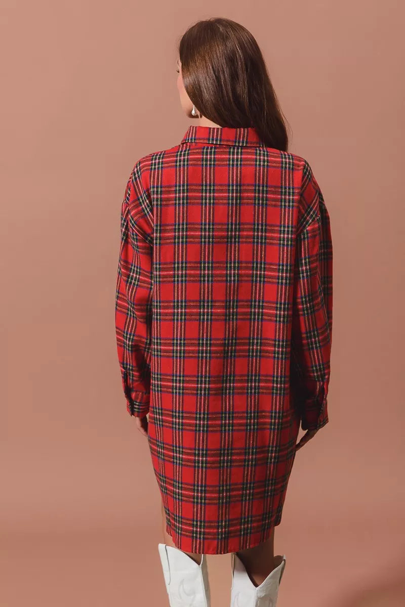 Christmas Plaid Button Up Shirt Dress