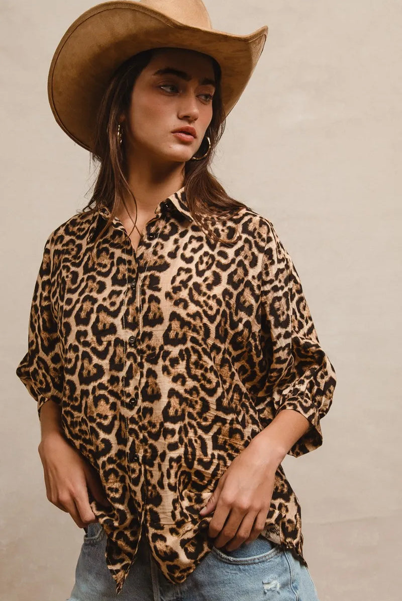 BiBi Leopard Prints Overseized Short Sleeves Top