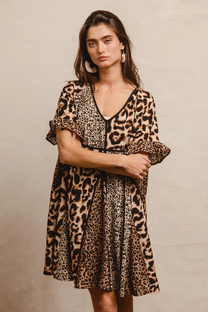 BiBi Leopard Prints Mix and Match Short Sleeves Dress