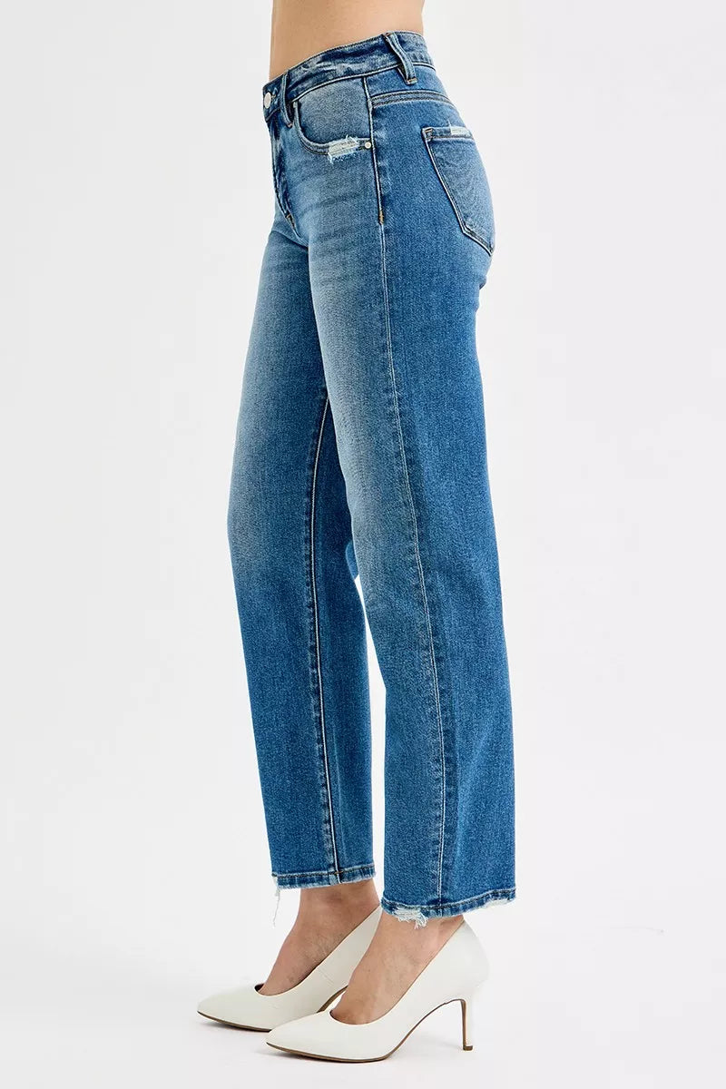 Tummy Control High Rise Ankle Slim Barrel Jeans