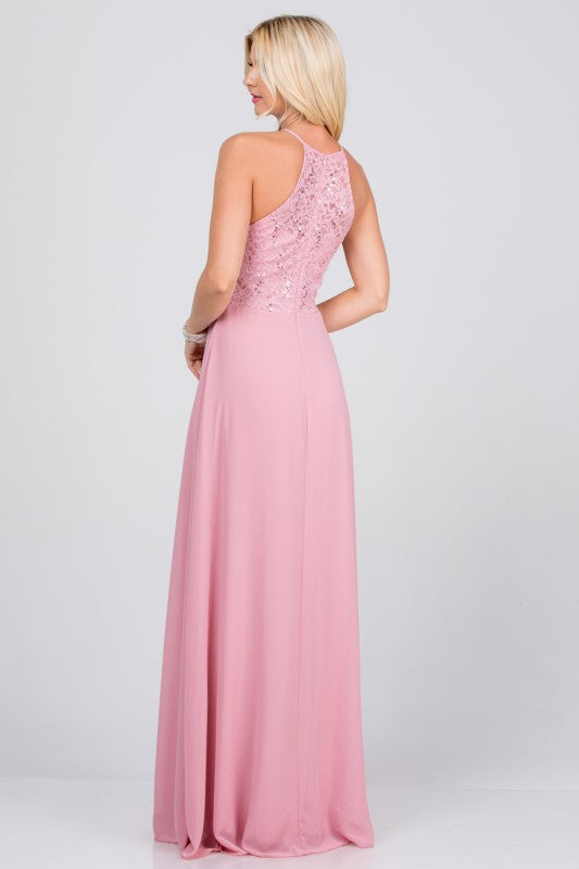 Halter Neck Full-Length A-Line Dress