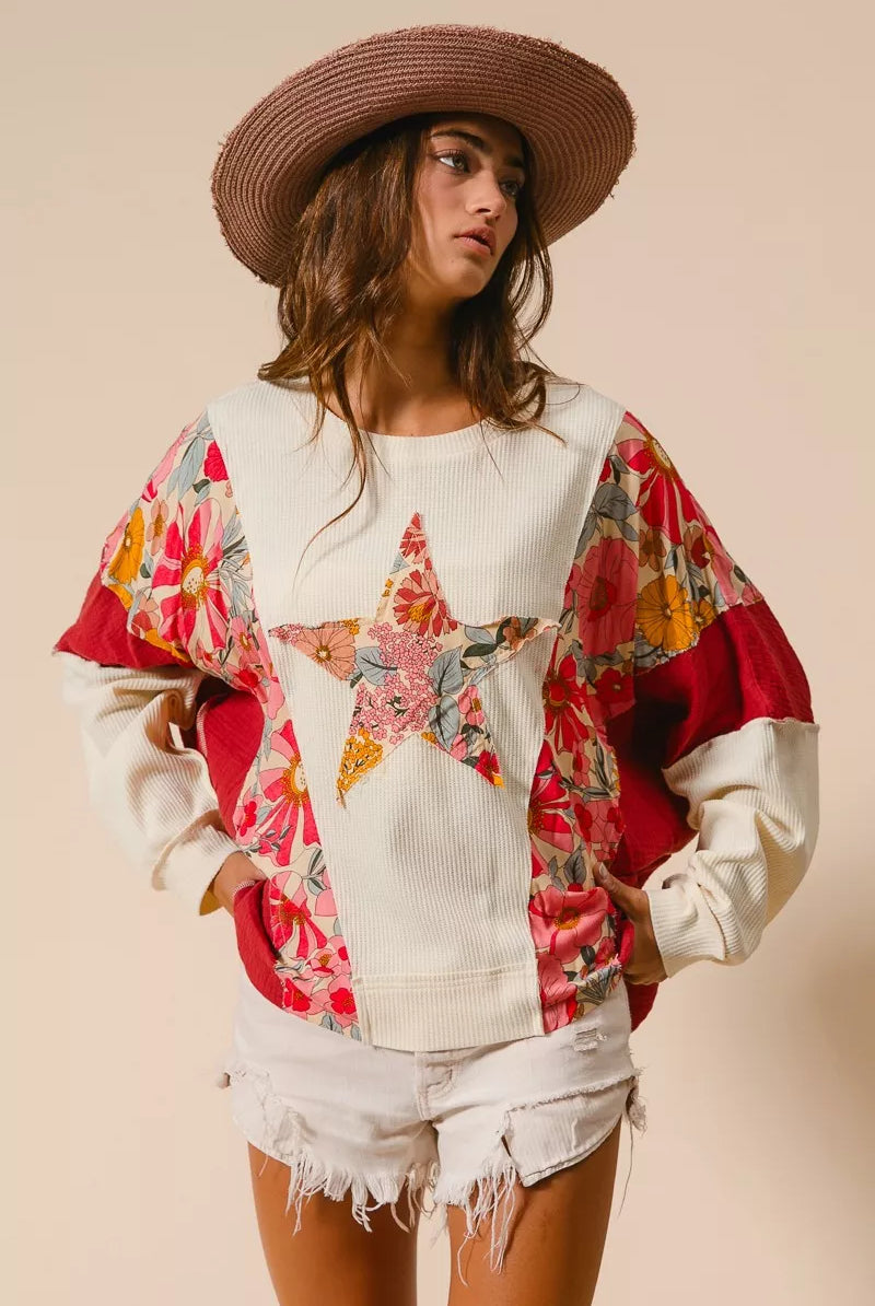 Floral Star Patch Sweatshirt