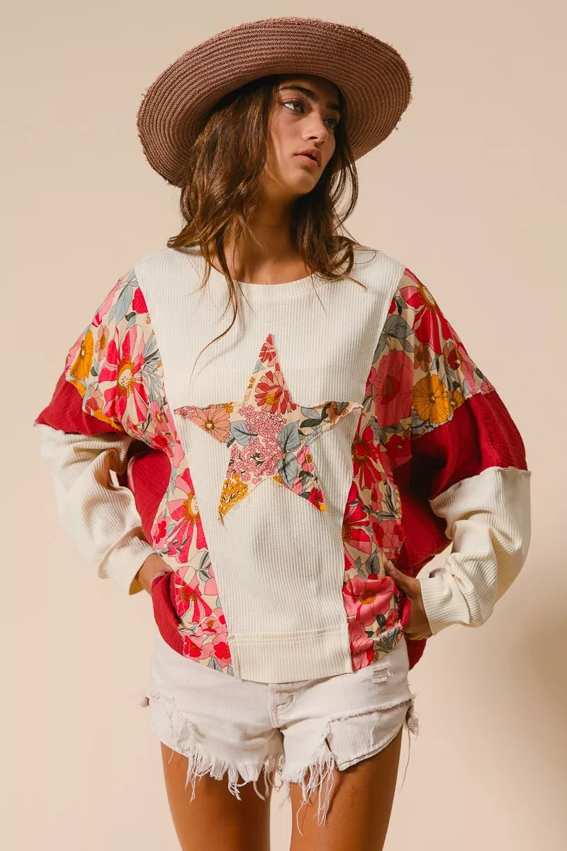 Floral Star Patch Sweatshirt