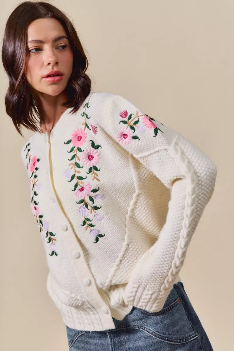 Floral Embroidered Coquette Sweater Cardigan