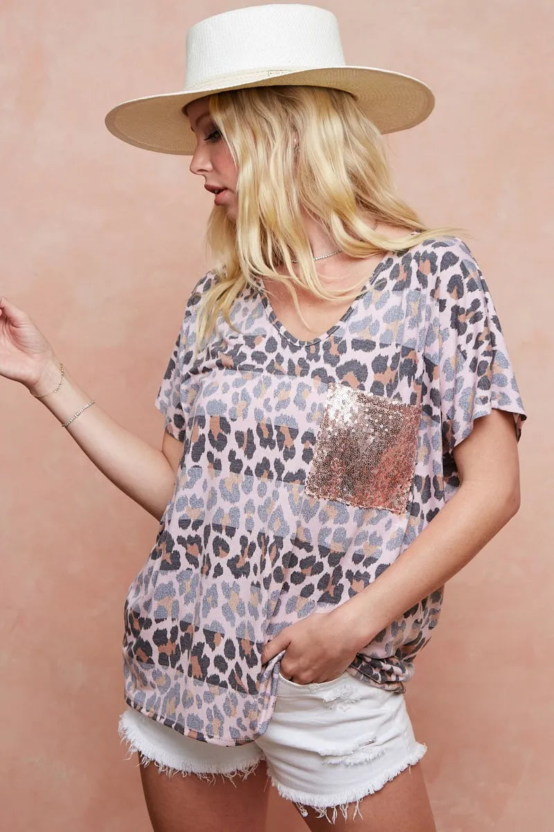 Leopard Stripe Printed Jersey T-Shirt