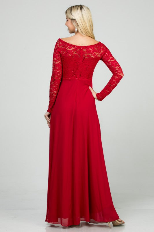 Lace Bodice A-Line Full-Length Dress