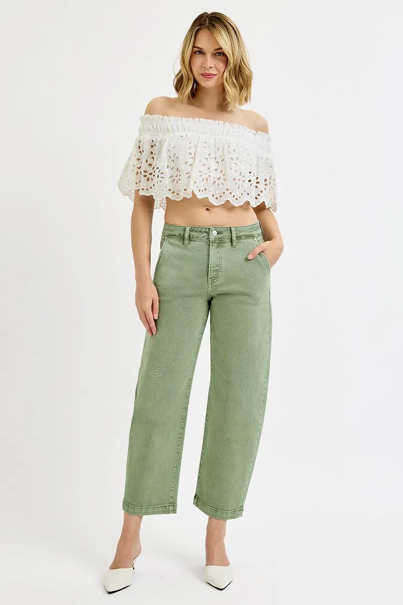 Tummy Control High Rise Crop Barrel Jeans