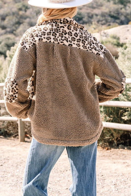 Leopard Sherpa Buttoned Jacket