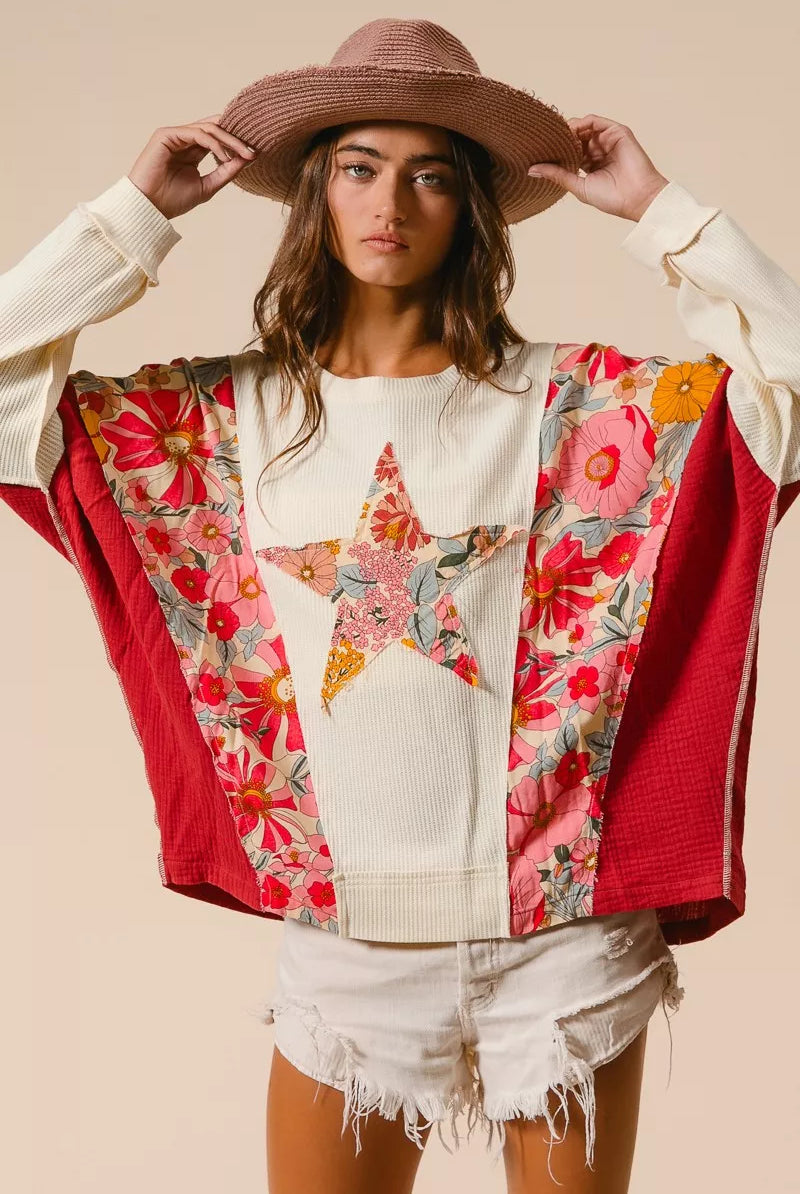 Floral Star Patch Sweatshirt