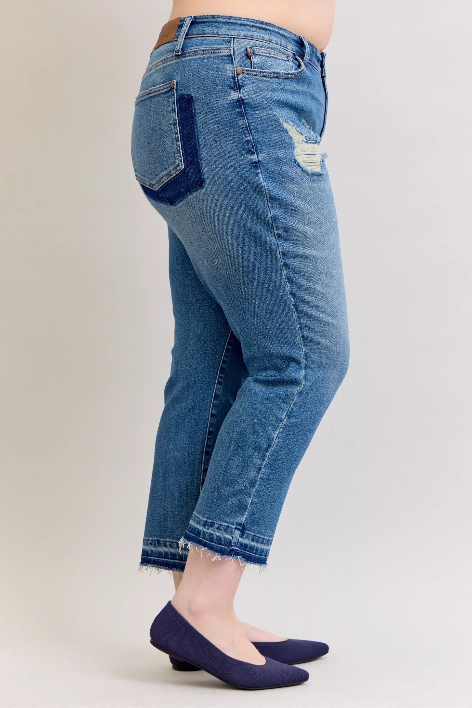 Mid Rise Boyfriend Destroy Release Hem Jeans