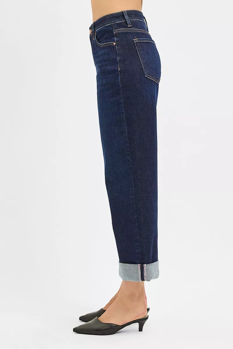 Mid Rise Fit Ankle Wide Roll Up Jeans
