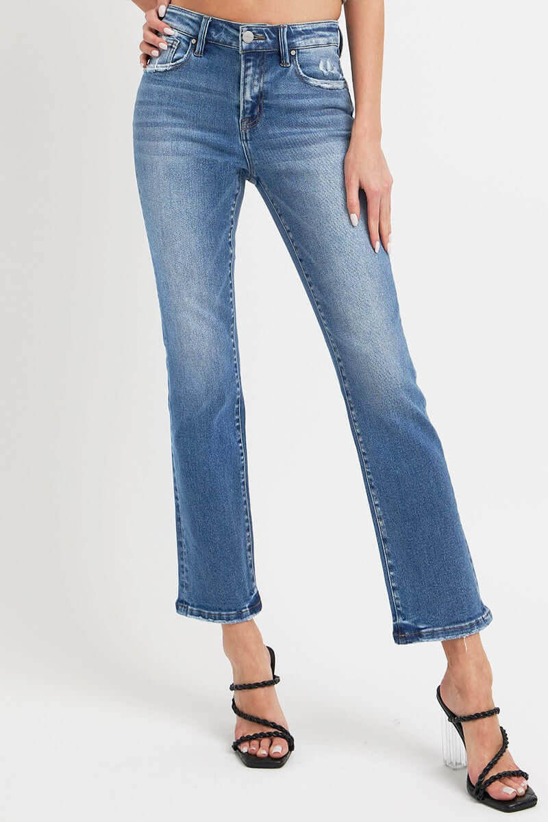 Mid Rise Ankle Straight Jeans with Pockets