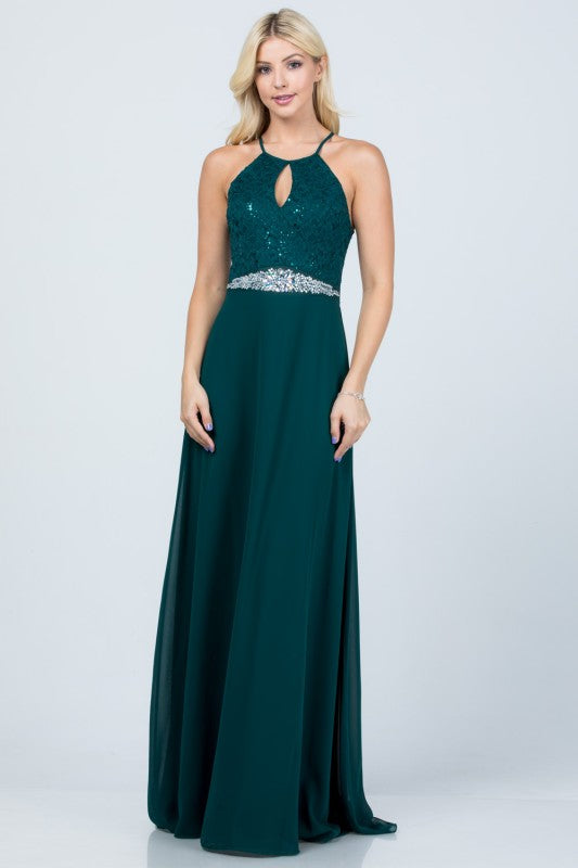 Halter Neck Full-Length A-Line Dress