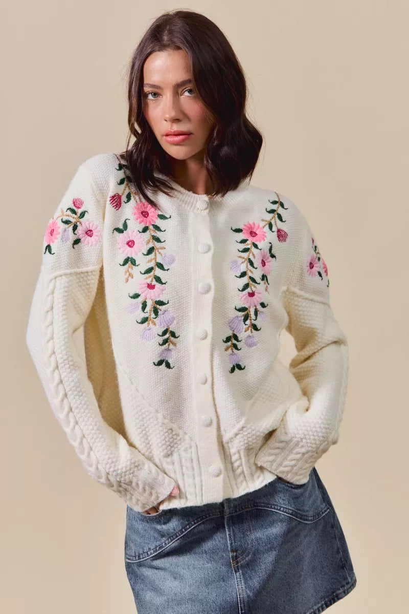 Floral Embroidered Coquette Sweater Cardigan