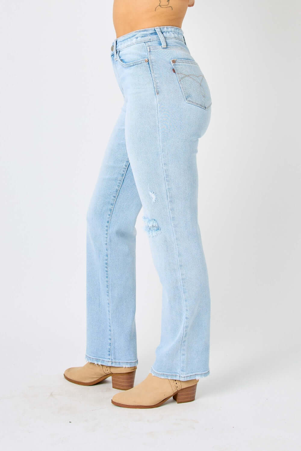 High Waist Distressed Straight Jeans