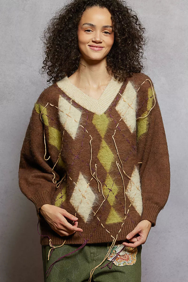 Argyle Pattern Mohair Sweater