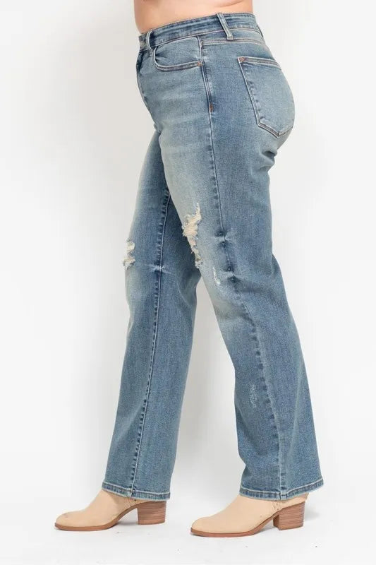 High Waist Distressed Dad Jeans