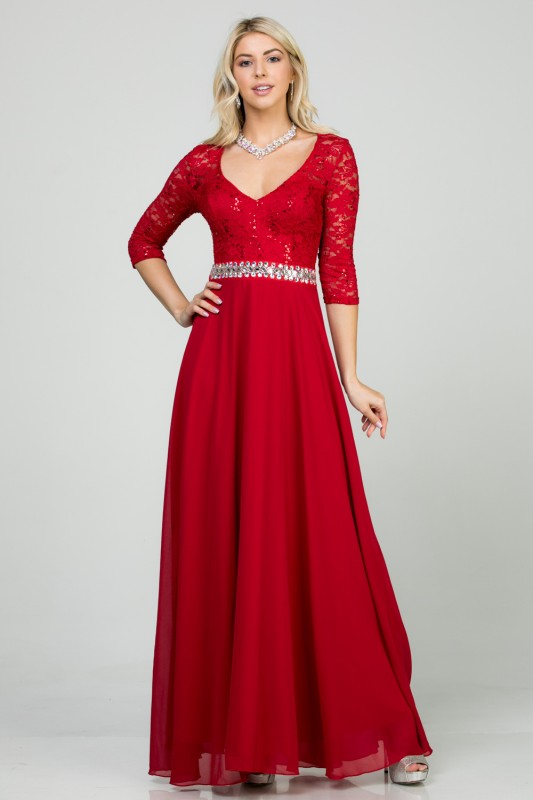 Chiffon Lace Half Sleeve Full-Length Dress