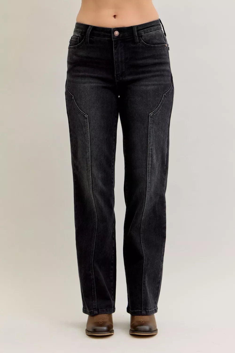 Judy Blue Mid Rise Straight Western Seam Detail Jeans
