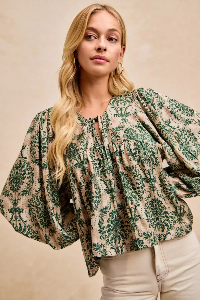 Printed Woven Front Tied Blouse