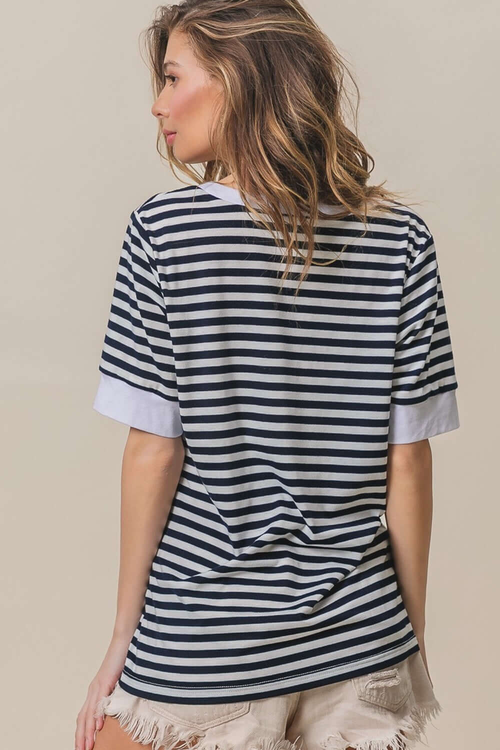 Contrast Striped Notched Top