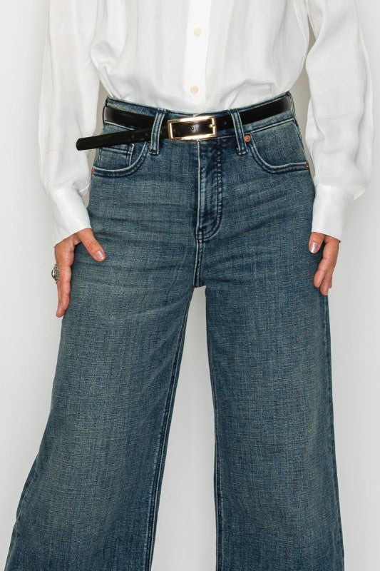 TUMMY CONTROL HIGH RISE CUFFED WIDE LEG JEANS