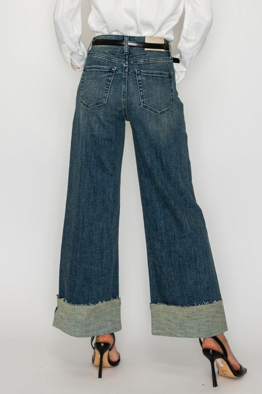 TUMMY CONTROL HIGH RISE CUFFED WIDE LEG JEANS