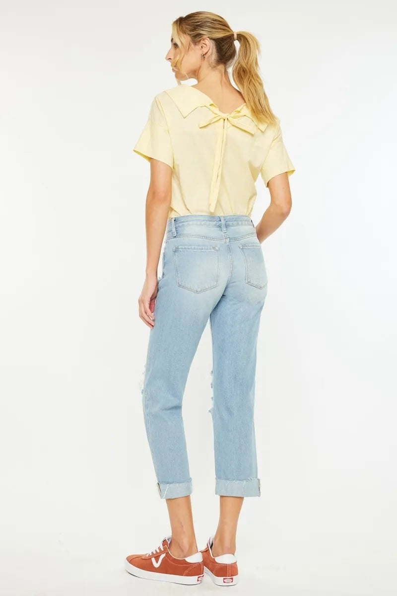 Mid Rise Distressed Boyfriend Jeans