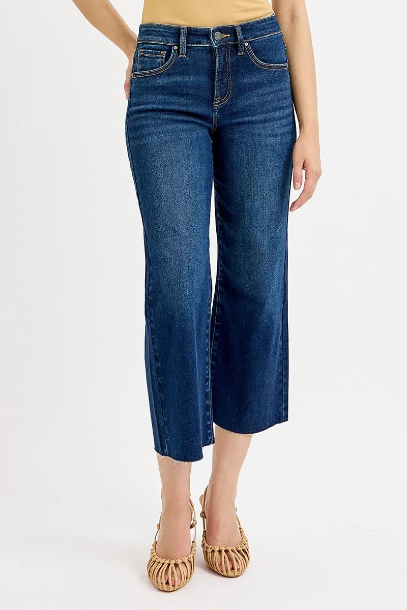 Tummy Control High Rise Crop Wide Jeans