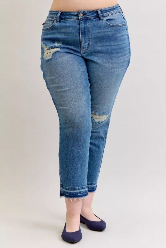 Mid Rise Boyfriend Destroy Release Hem Jeans