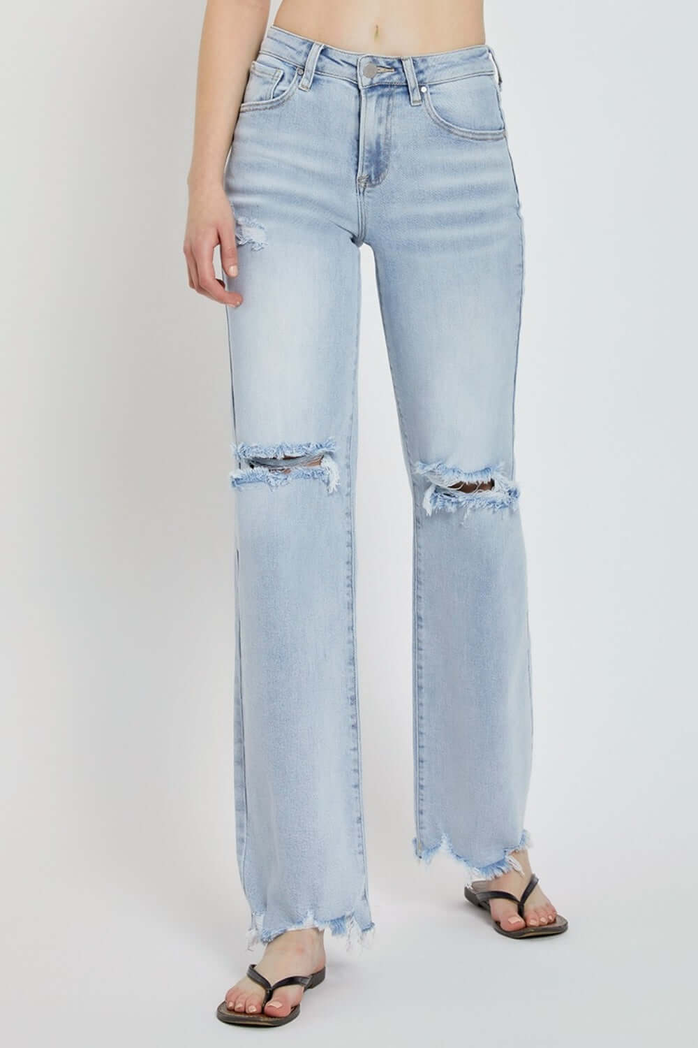 High Rise Distressed Wide Leg Jeans
