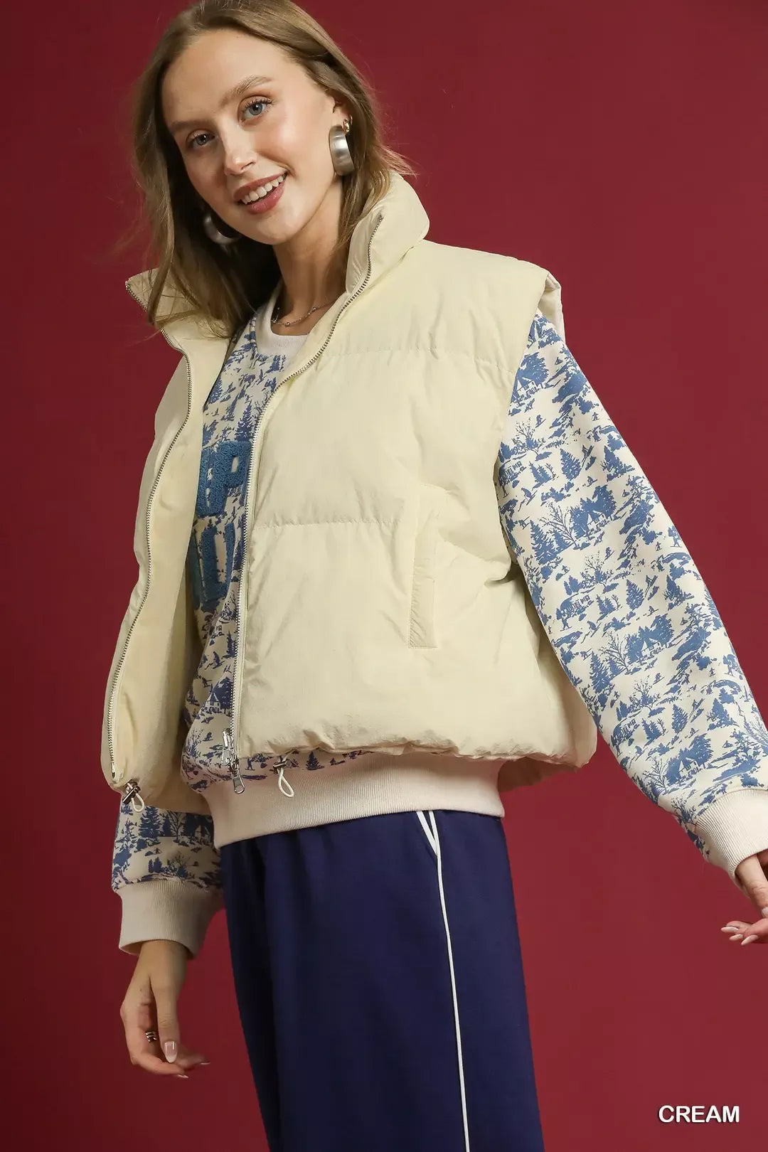 High Neck Puffer Vest with Zip Front