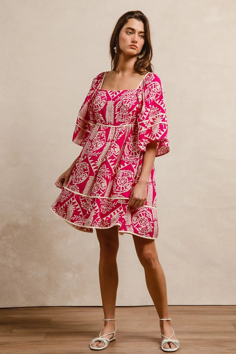 BiBi Aztec Woven Printed Contrast Binding Dress