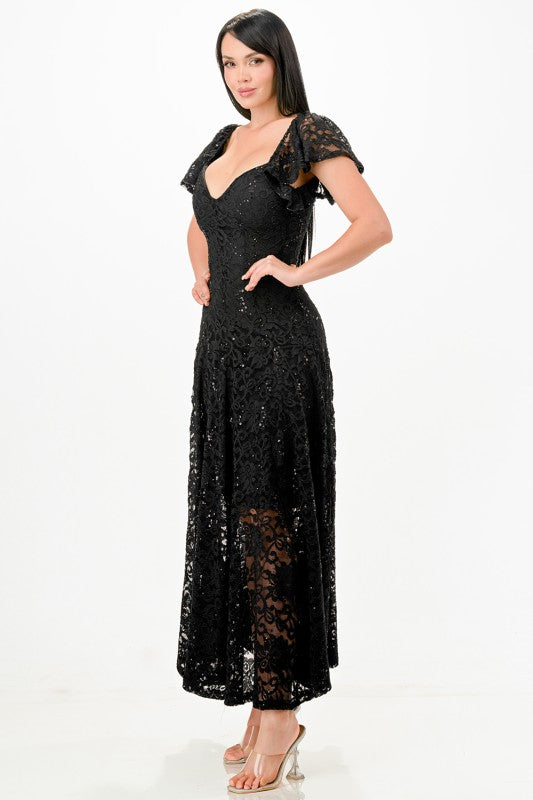 Butterfly Sleeve Lace Maxi Dress
