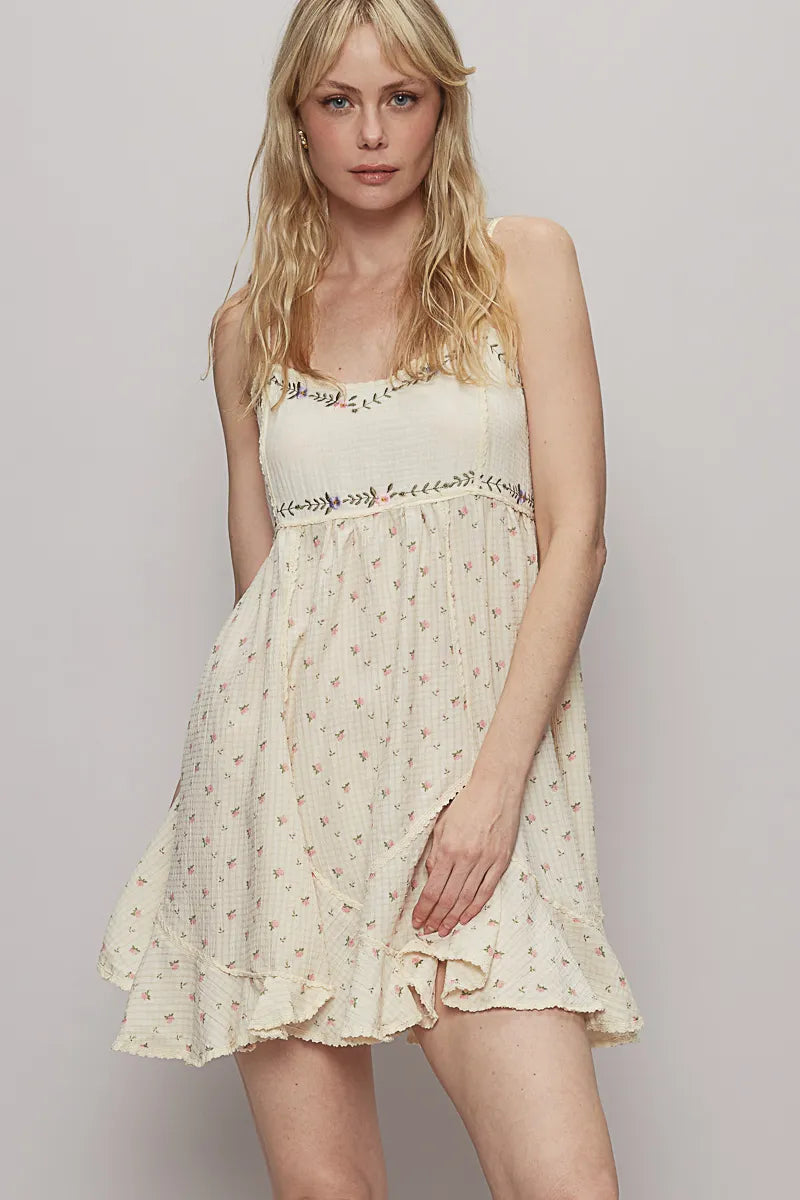 POL Ruffled Hem Floral Print Cami Mini Dress