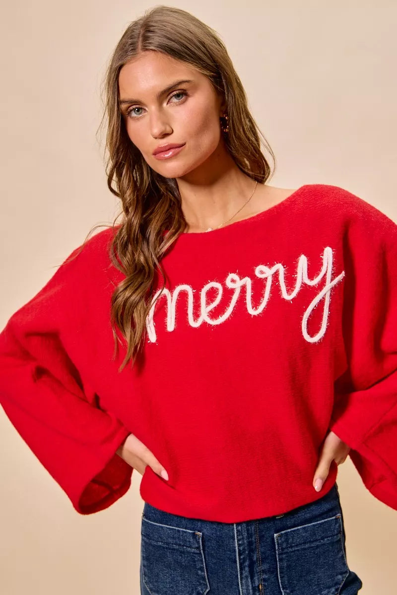 Merry Tinsel Lettering Christmas Sweater