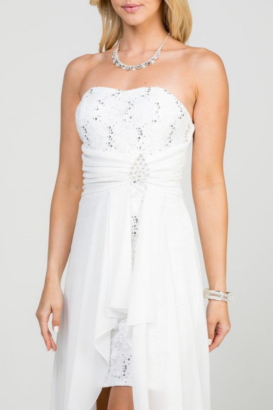 High Low Chiffon/Lace Strapless Dress