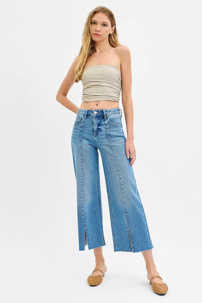 Tummy Control Mid Rise Wide Crop Jeans